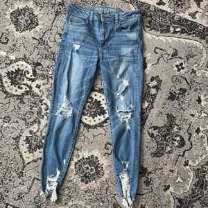 American Eagle Outfitters Blue Skinny Jeans with Distressed Details